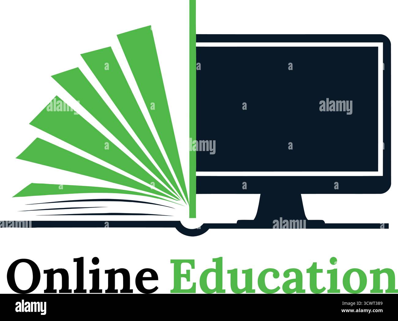 Online education concept open book computer screen growth bars representing learning illustration Stock Vector