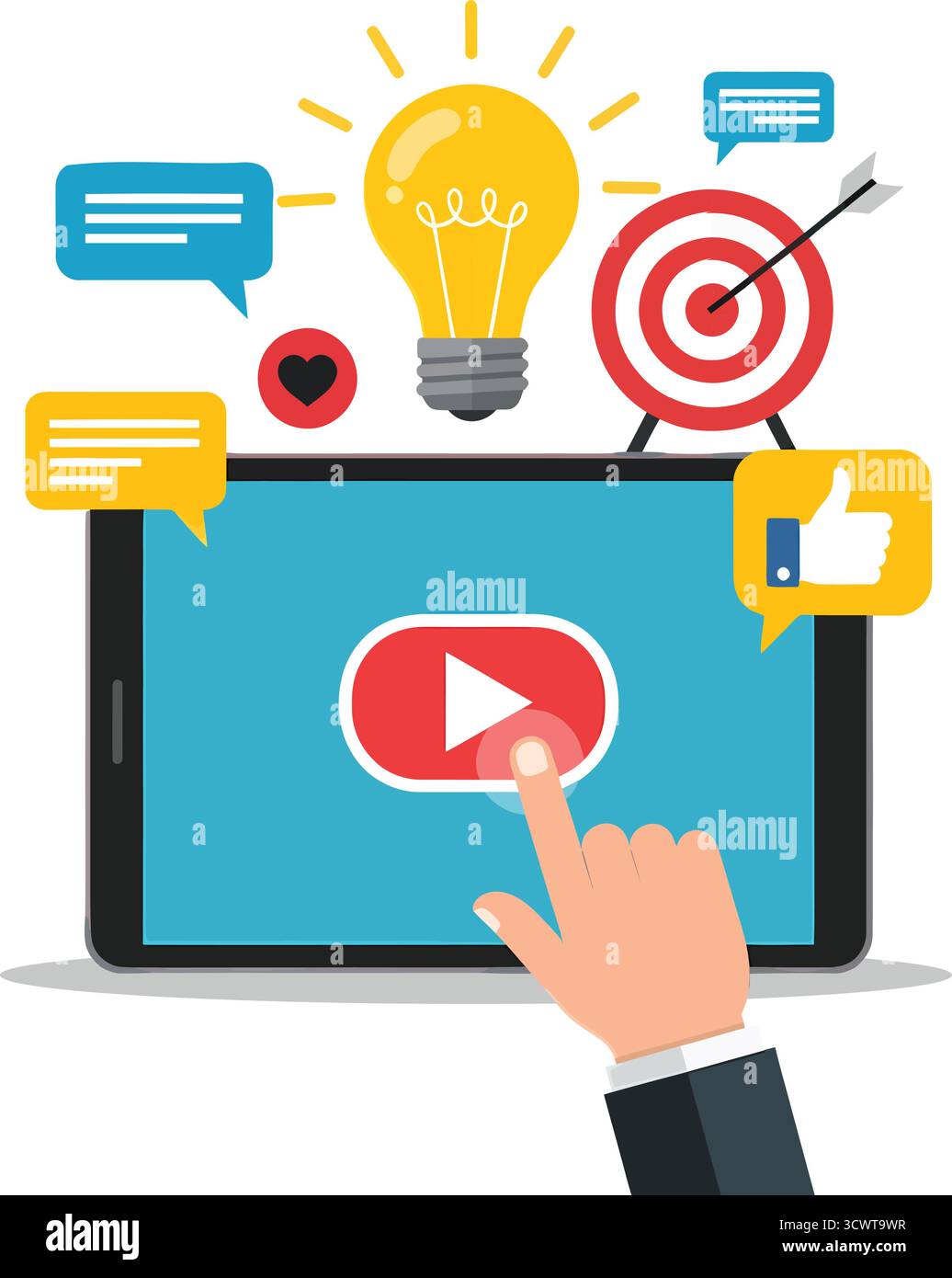 Digital learning online education technology tablet screen play button idea target success illustration Stock Vector