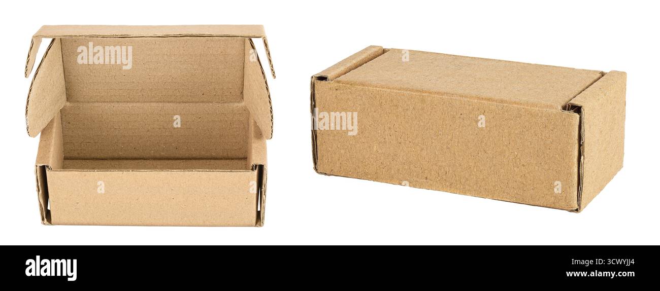 Open empty cardboard box isolated on white background Stock Photo - Alamy
