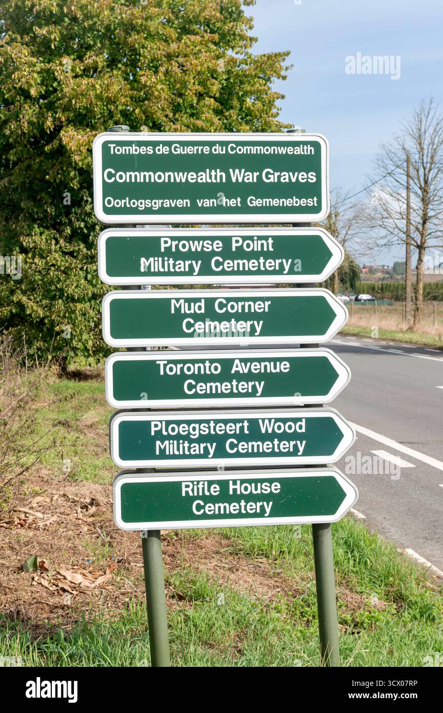 Ploegsteert Belgium September 2025 Signs to the many Commonwealth War ...