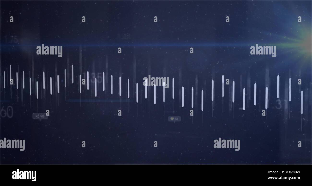 Displaying glowing waveform bars on blue interface, with labels 60 175 ...