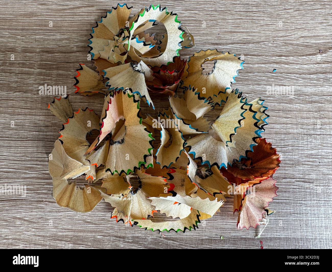 Top down view of pencil shavings - Smartphone Captured Stock Image