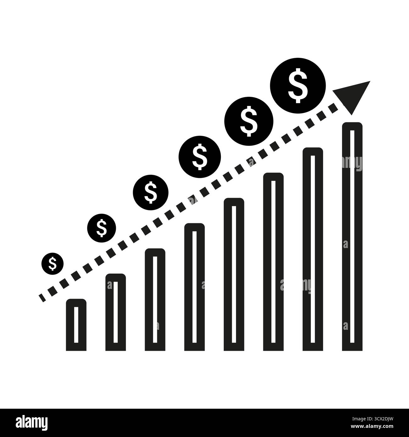 Money Rise Sign Financial growth graph. Bar chart symbol. Rising money arrows. Vector ...
