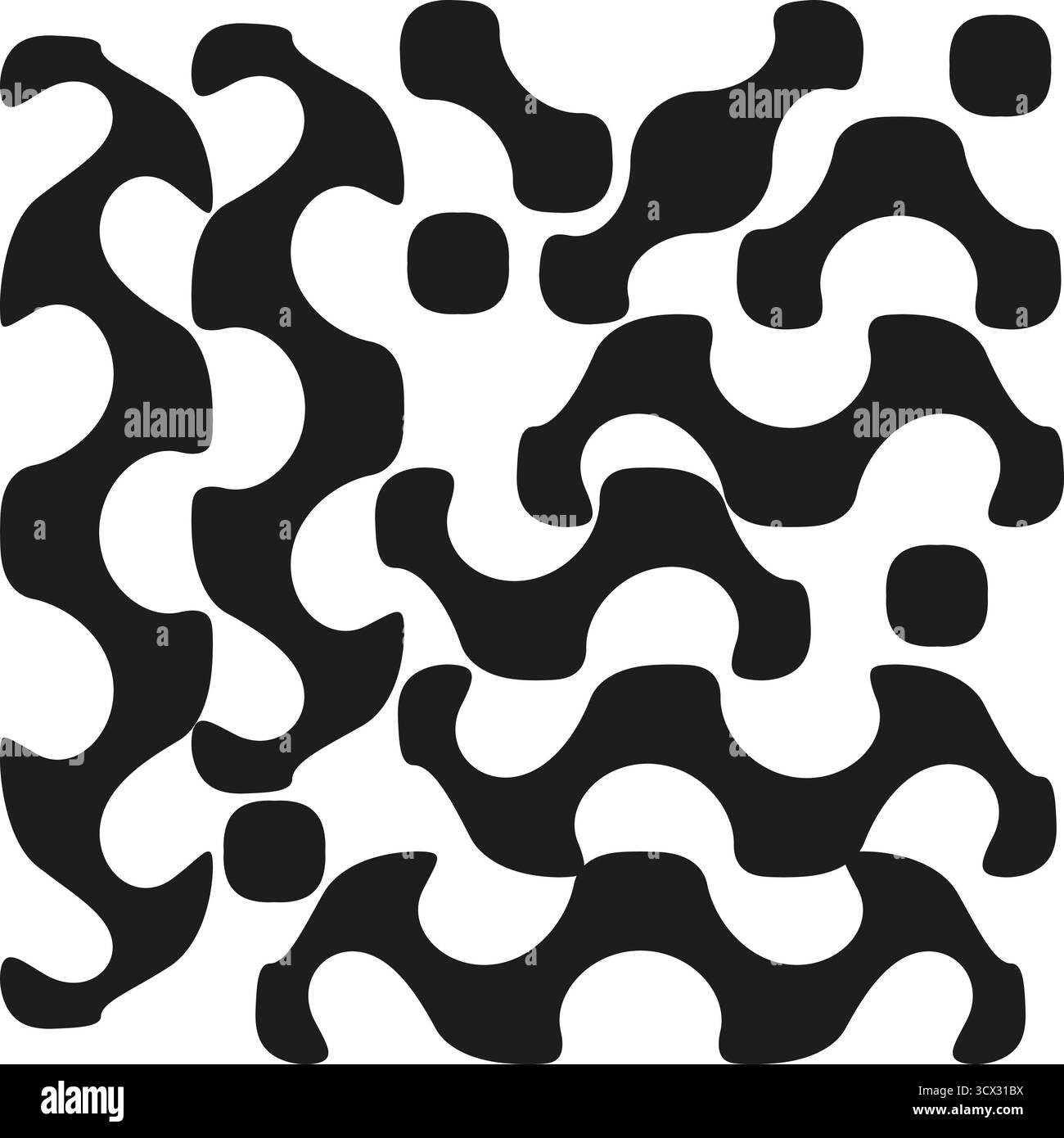 Abstract wavy pattern. Monochrome organic forms. Interlocking shape Vector. Geometric fluid texture. EPS 10. Stock Vector