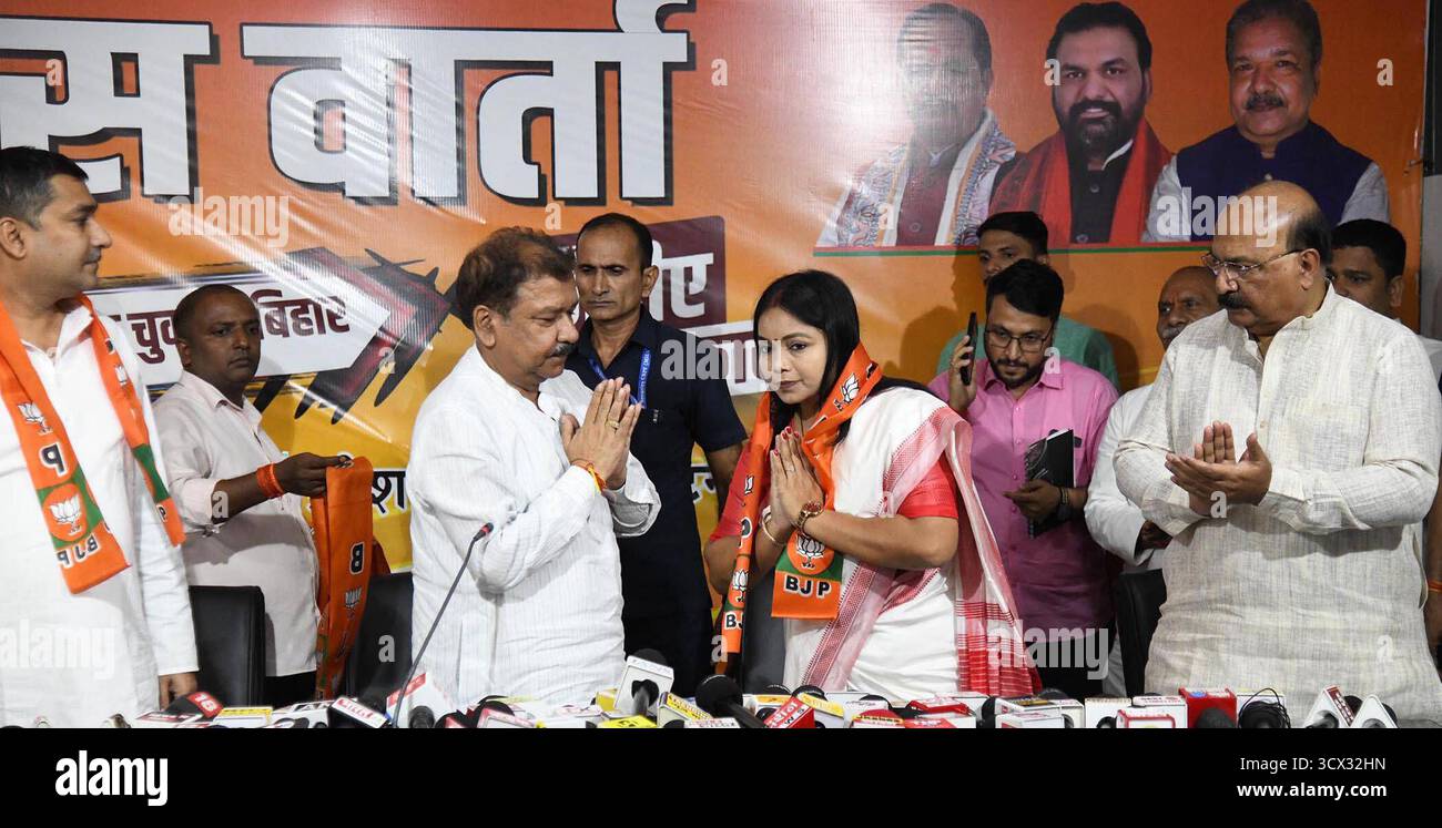 PATNA, INDIA - OCTOBER 13: Bihar BJP president Dilip Jaiswal welcoming ...
