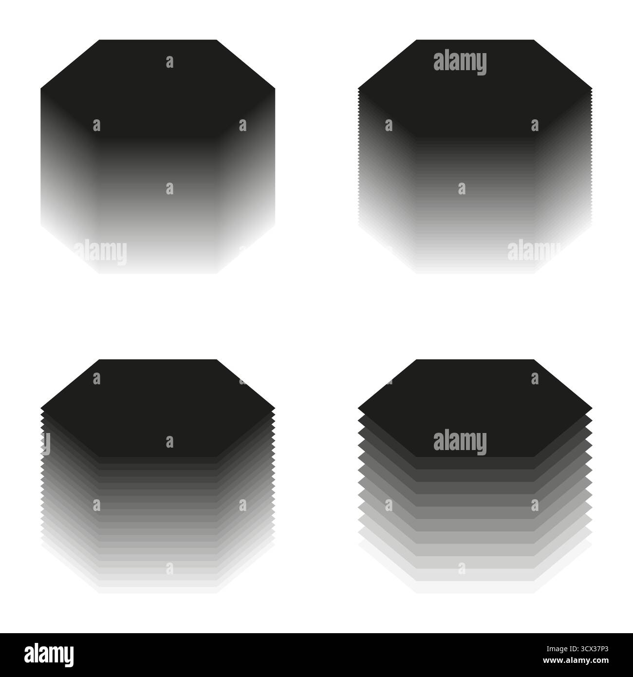 Geometric cube icons. Stacked block shapes. Gradient Vector elements. Abstract three dimensional forms. EPS 10. Stock Vector