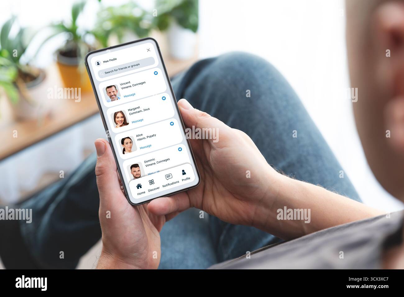 Man using social media messenger app. Online communicator concept Stock Photo