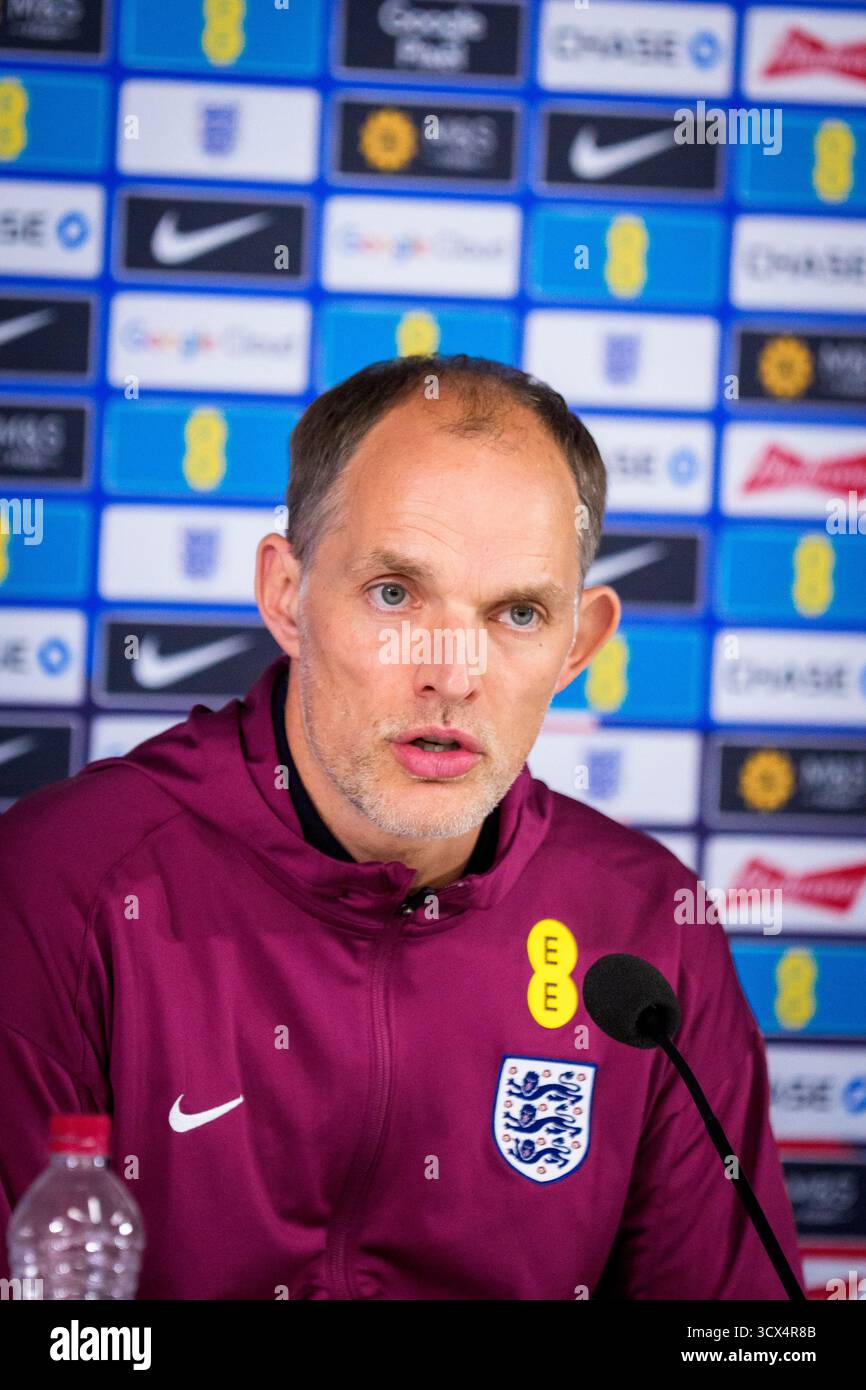 Tom Riga RIGA, Latvia. 13th Oct, 2025. Thomas Tuchel, head coach of team England ...