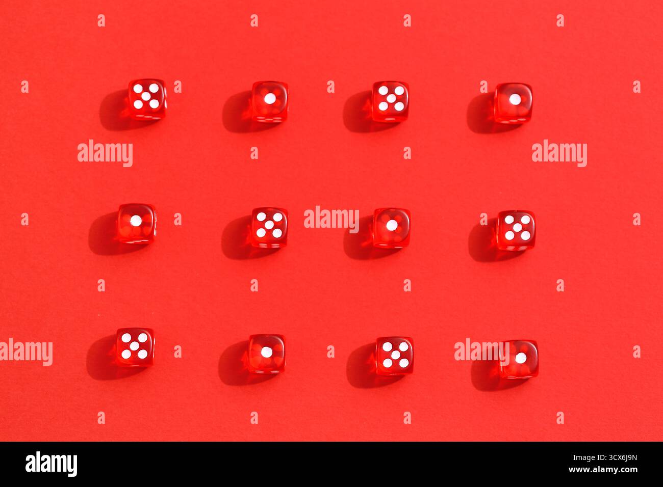 Game dices on red background Stock Photo