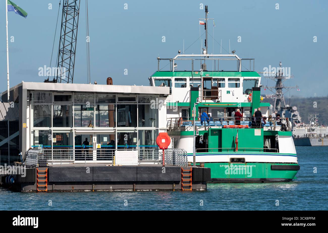 Gosport Hampshire England UK. 06.10.2025. Gosport ferry  Spirit of Portsmouth alongside the  Gosport passenger terminal  before sailing to Portmouth - Stock Image