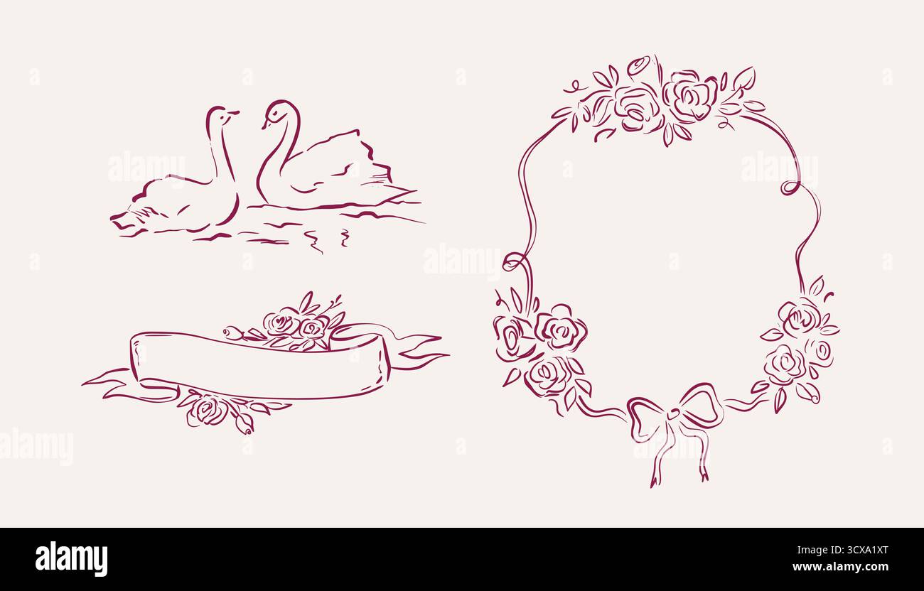 Swan Ribbon Swan illustration line art hi-res stock photography and images - Alamy