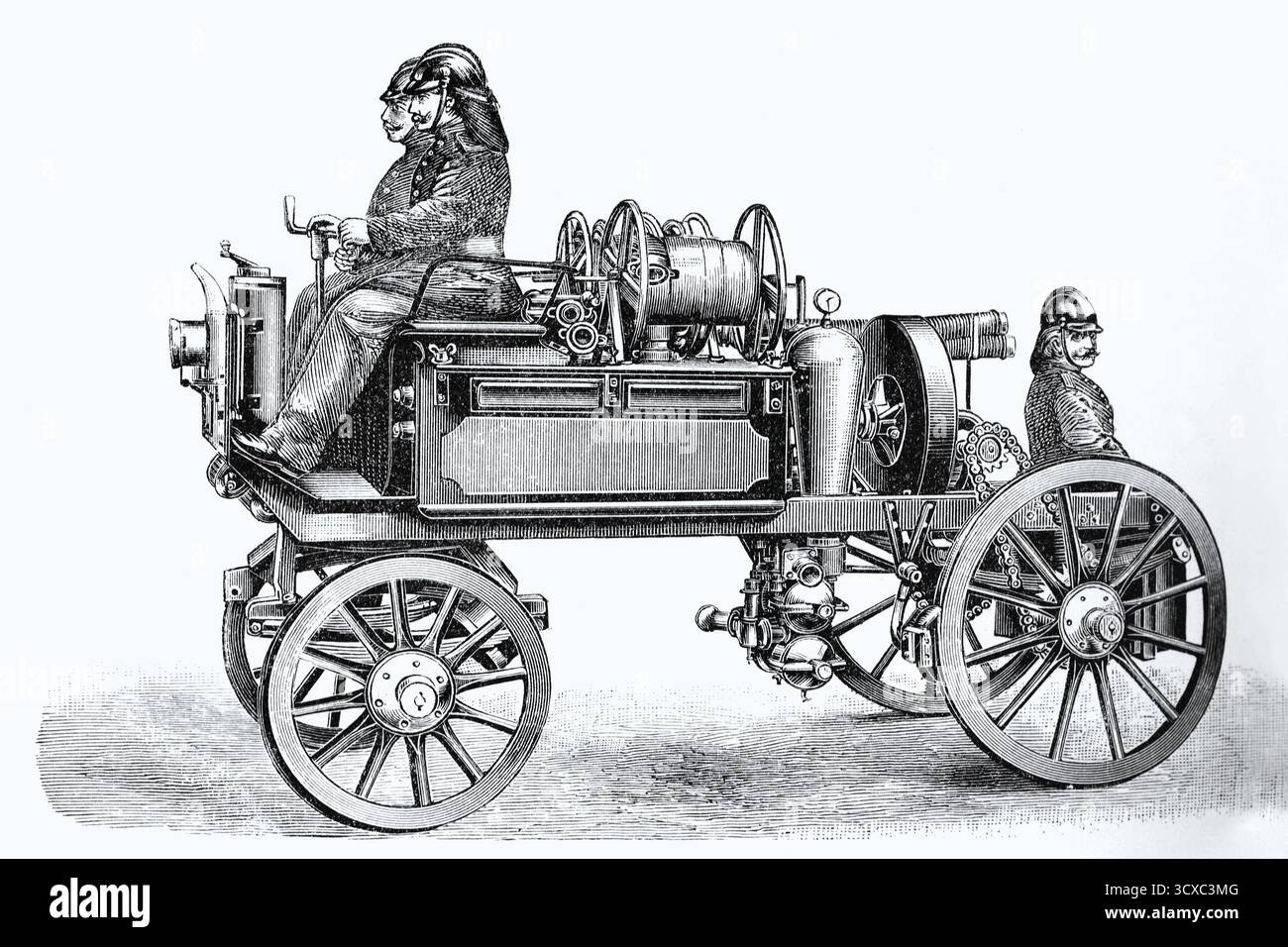 Fire engine with firemen around 1900, historical book illustration ...