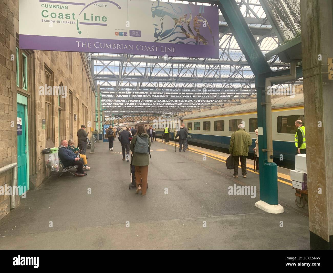 Carlisle rail railway station town place weather train trains view views Winter Summer Autumn cold hot place old visit jail killed died hung plaque UK - Smartphone Captured Stock Image