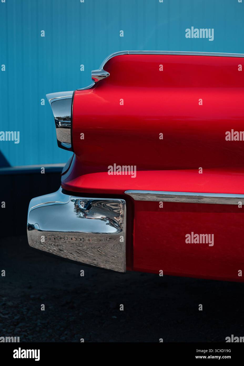 Tail of classic american car. Side view of the rear part of red 1960s ...
