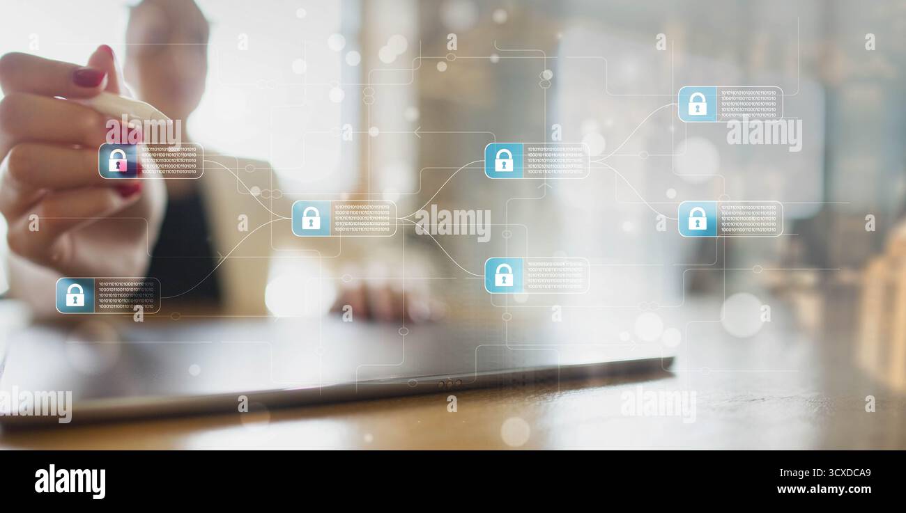 Data Security and Blockchain Technology for Encrypted Connections. Stock Photo