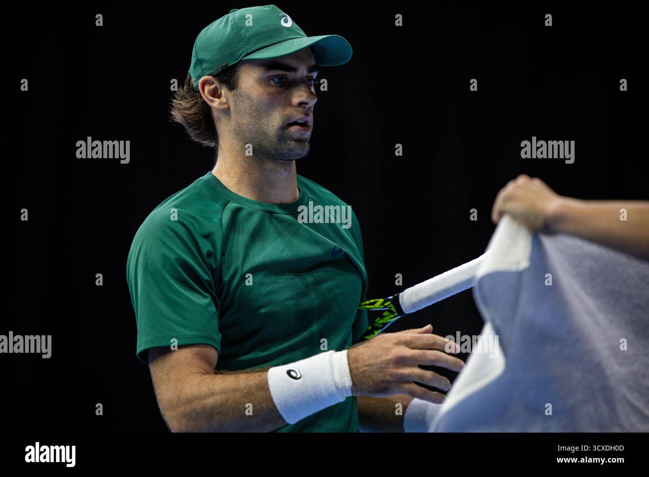 Brussels, Belgium. 14th Oct, 2025. USA's Eliot Spizzirri pictured during the European Open ATP tennis tournament in Brussels, on Tuesday 14 October 2025. This year's edition of the tournament is taking place from 12 to 19 October 2025. BELGA PHOTO JASPER JACOBS Credit: Belga News Agency/Alamy Live News Stock Photo