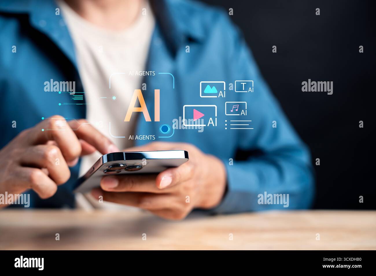 Generative AI content automation for image, text, video, and audio. artificial intelligence tools Stock Photo