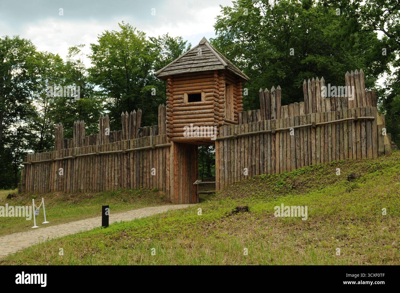 Wooden defensive gate and palisade of the reconstructed early medieval ...