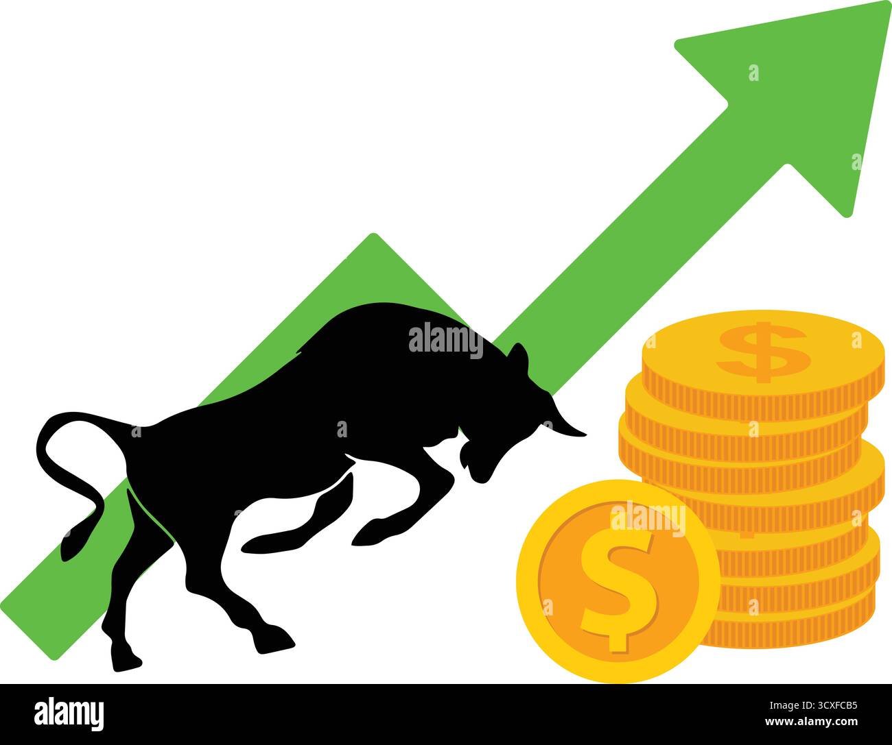 Bulls money up graph stock market concept Vector bull with green arrow stock price increase Stock Vector