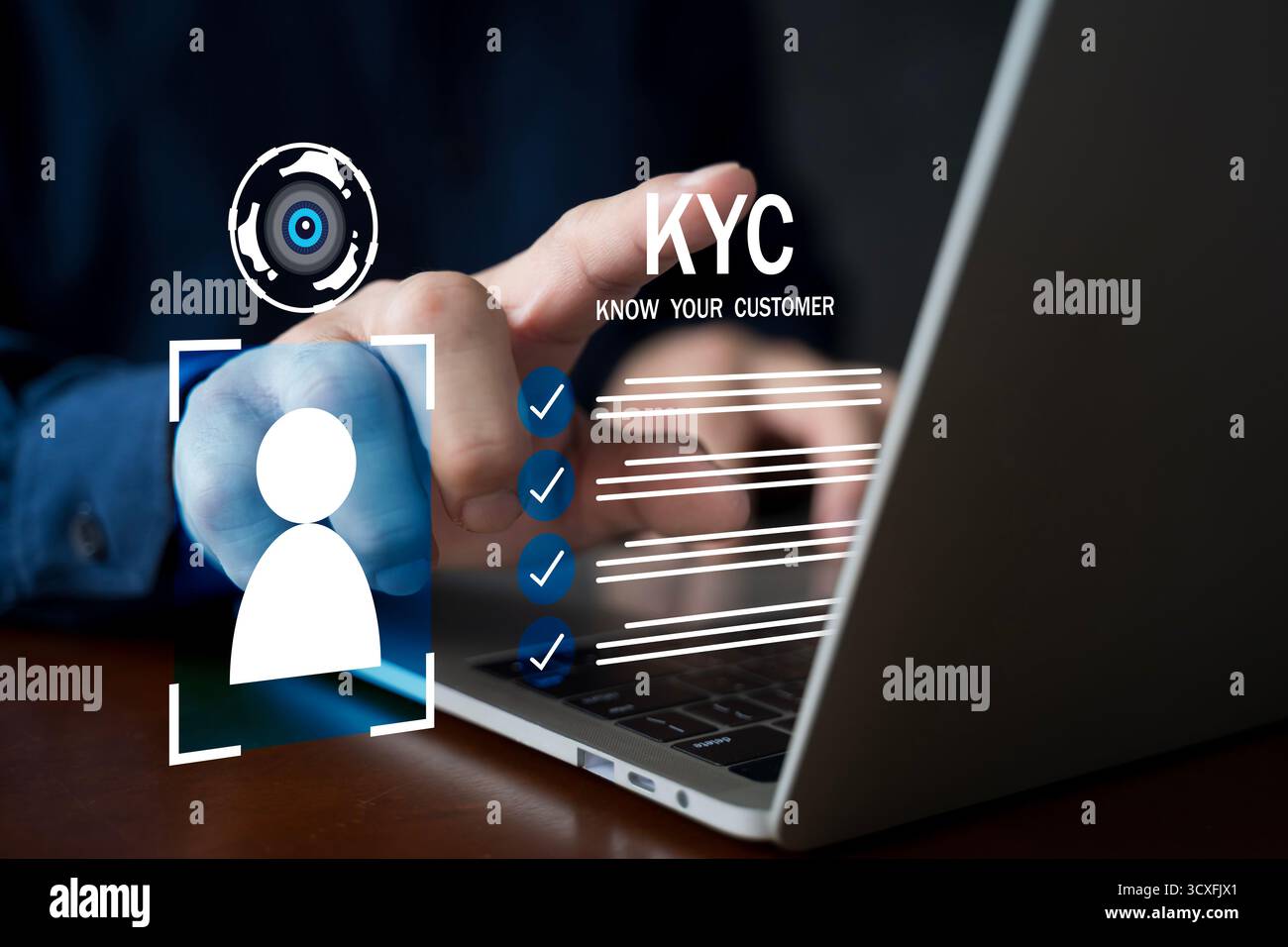 Know Your Customer or KYC verification process concept showing digital ...