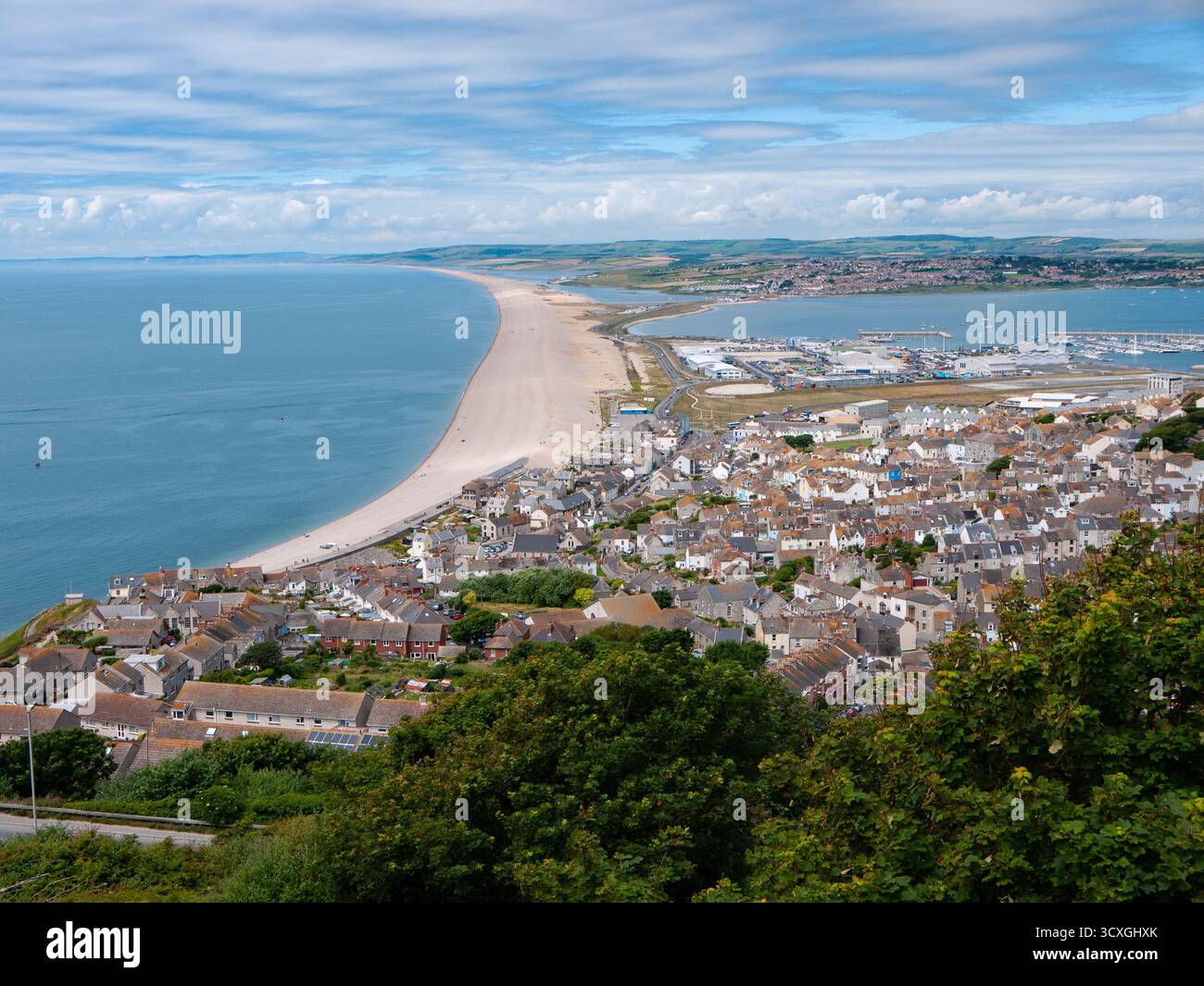 aerial-view-of-weymouth-bay-and-chesil-beach-from-elevated-viewpoint-in