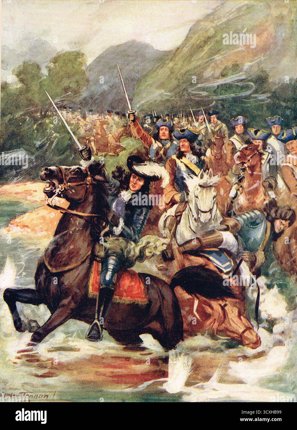 King William III of England crossing the Boyne, on horseback at the ...