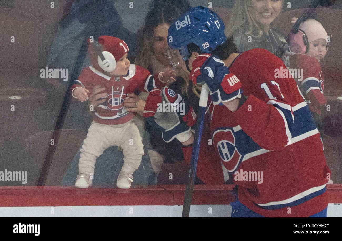 Montreal Canadiens' Josh Anderson (17) sees his baby Stella and wife ...