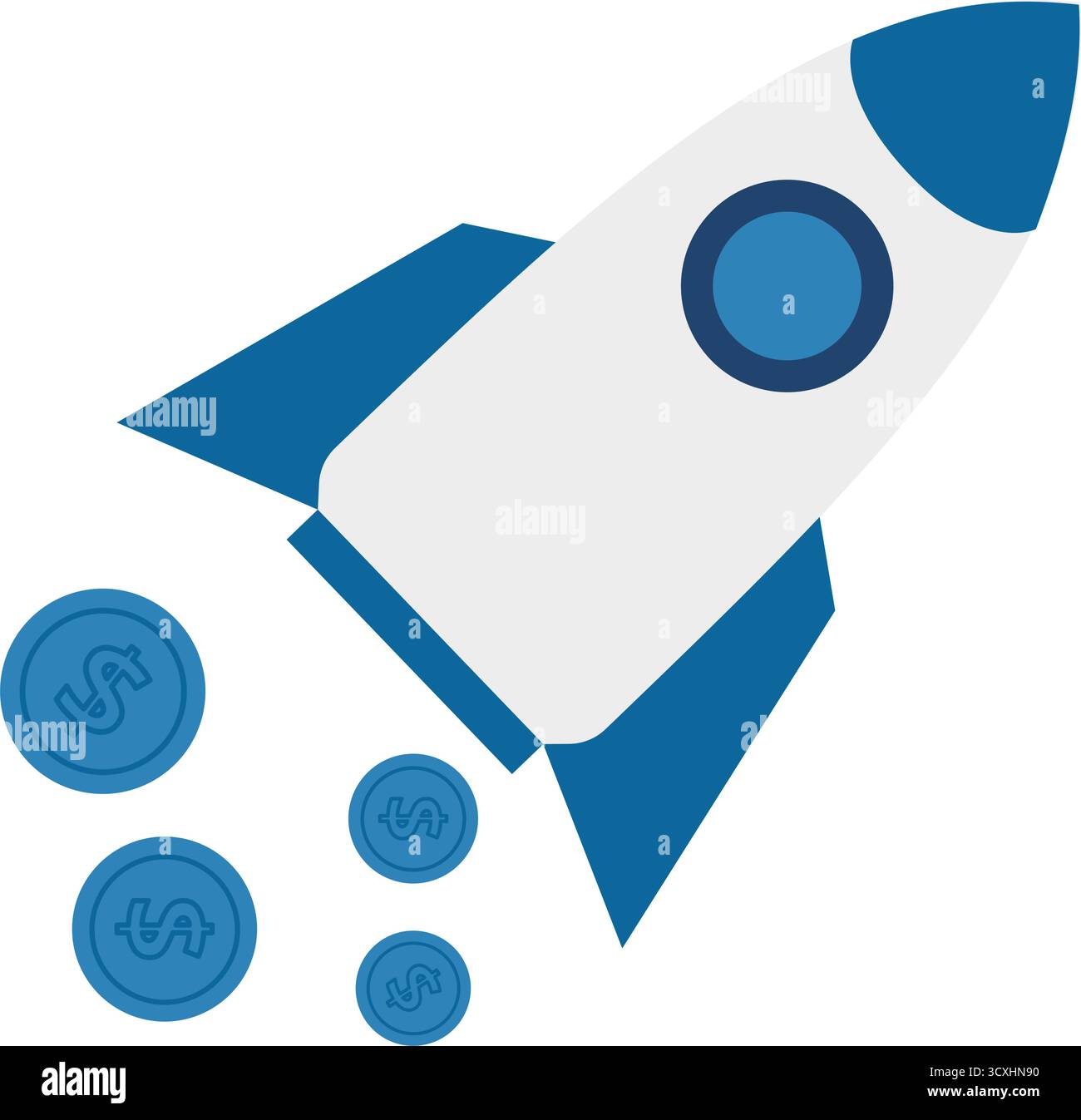 Spaceship icon in flat design. Vector illustration Startup concept blue Stock Vector
