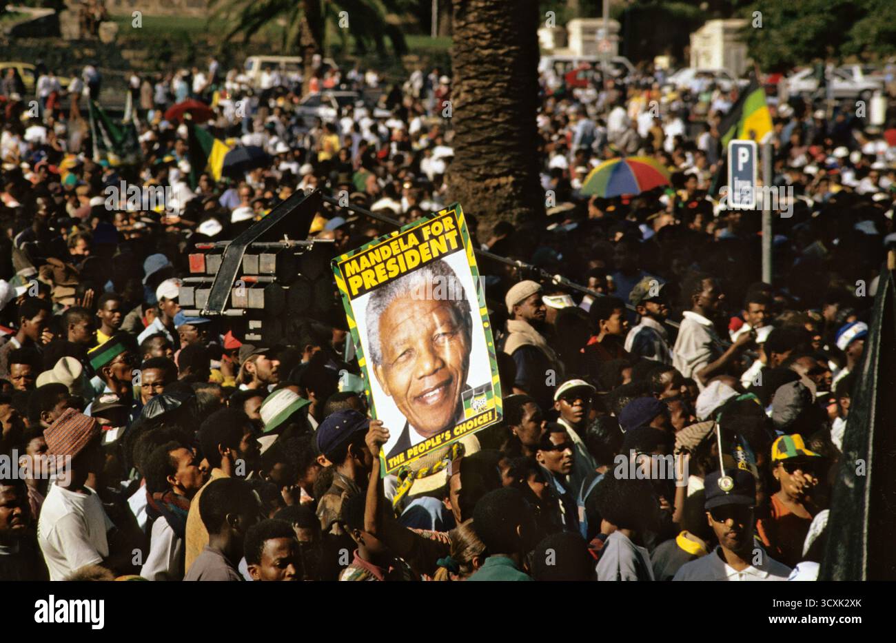 South Africa Cape Town. A poster of newly inaugurated president, Nelson ...