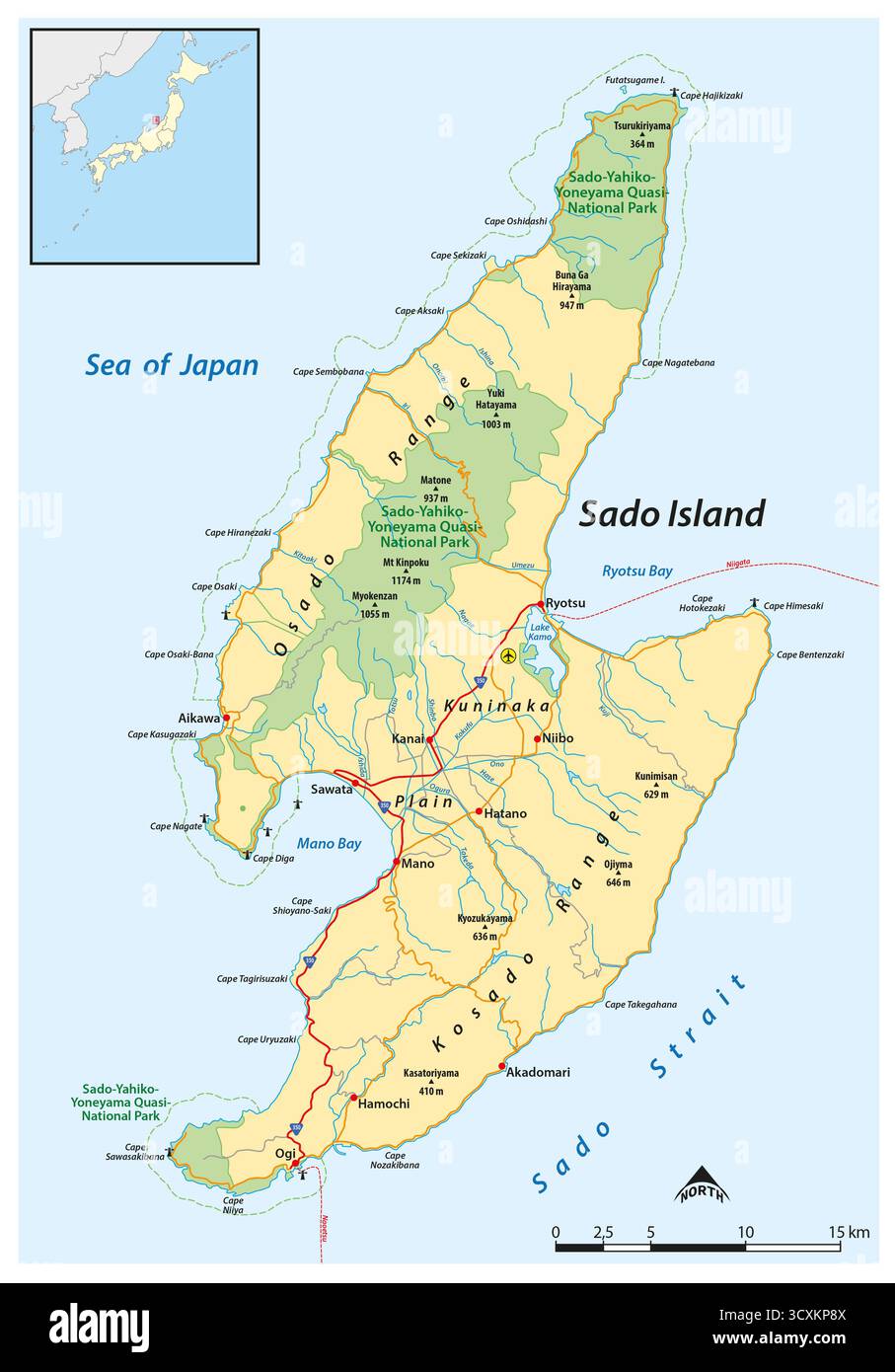 Map of the Japanese island of Sadu Stock Photo