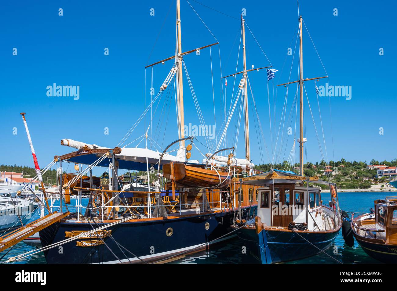 "Maistrali" Panama-flagged vessel a beautiful sailing vessel moored in the harbour Fiskardo Kefalonia Greece Stock Photo
