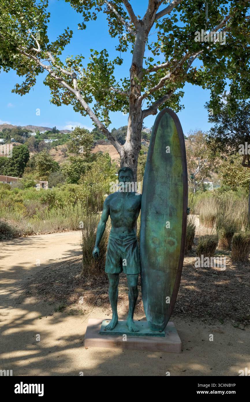 The Unknown Surfer statue in Legacy Park, Malibu, California, USA Stock Photo