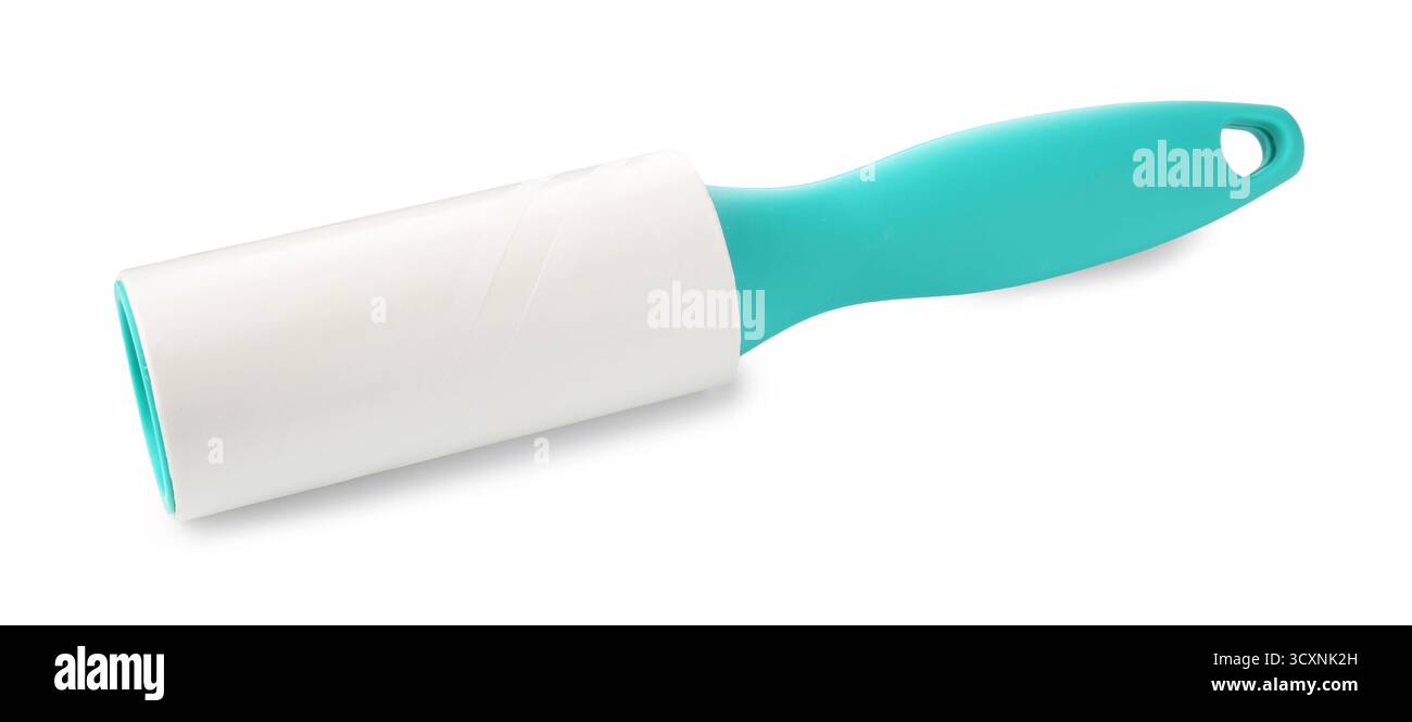 One sticky lint roller isolated on white Stock Photo