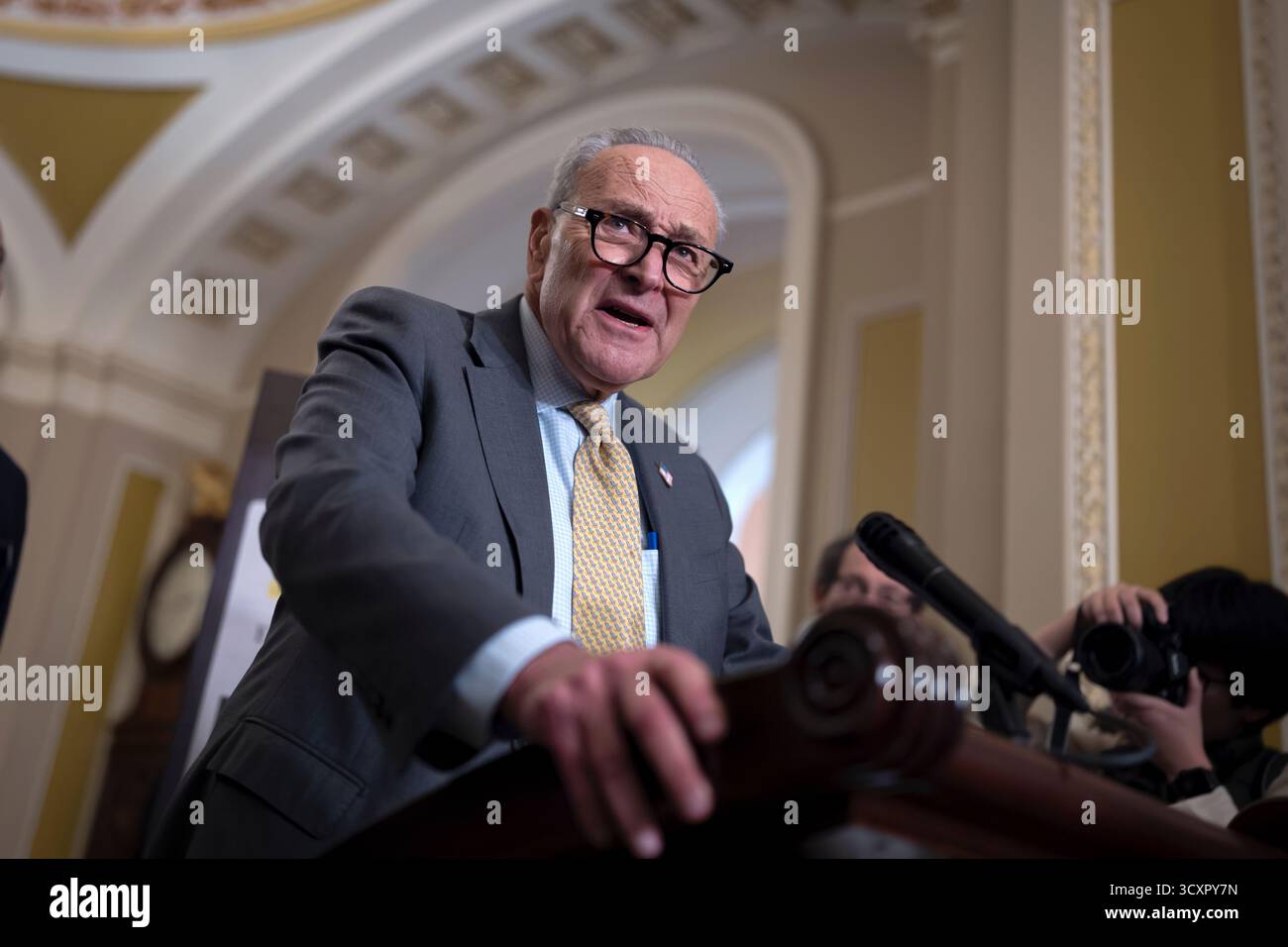 Senate Minority Leader Chuck Schumer, D-N.Y., meets with reporters to ...