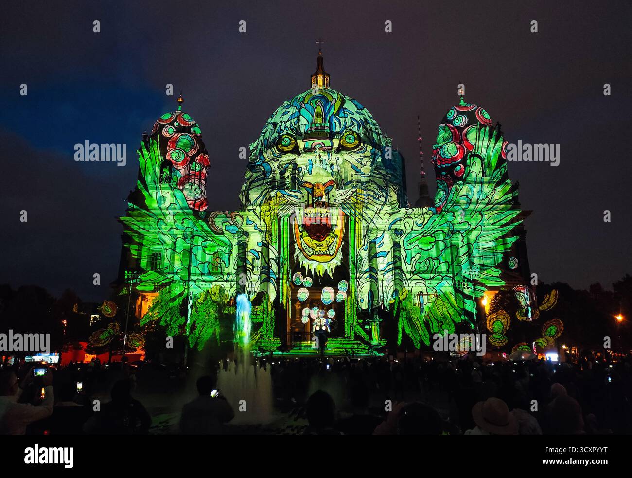 Berlin, Germany. 15th Oct 2025. Illumination show on the facade of Berlin Cathedral (Berliner Dom) during 2025 Festival of Lights in Berlin city, Germany Stock Photo