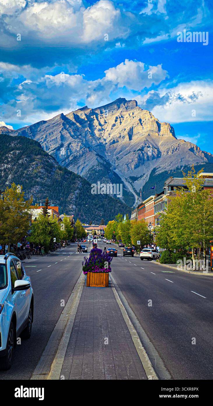 Main Street Beneath Cascade Mountain – Banff - Smartphone Captured Stock Image