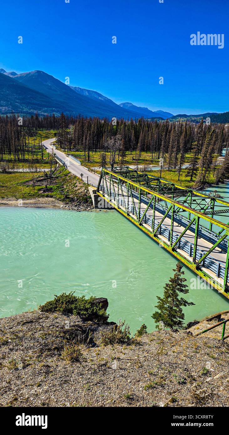 Bridge Over the Glacial River – Jasper National Park - Smartphone Captured Stock Image