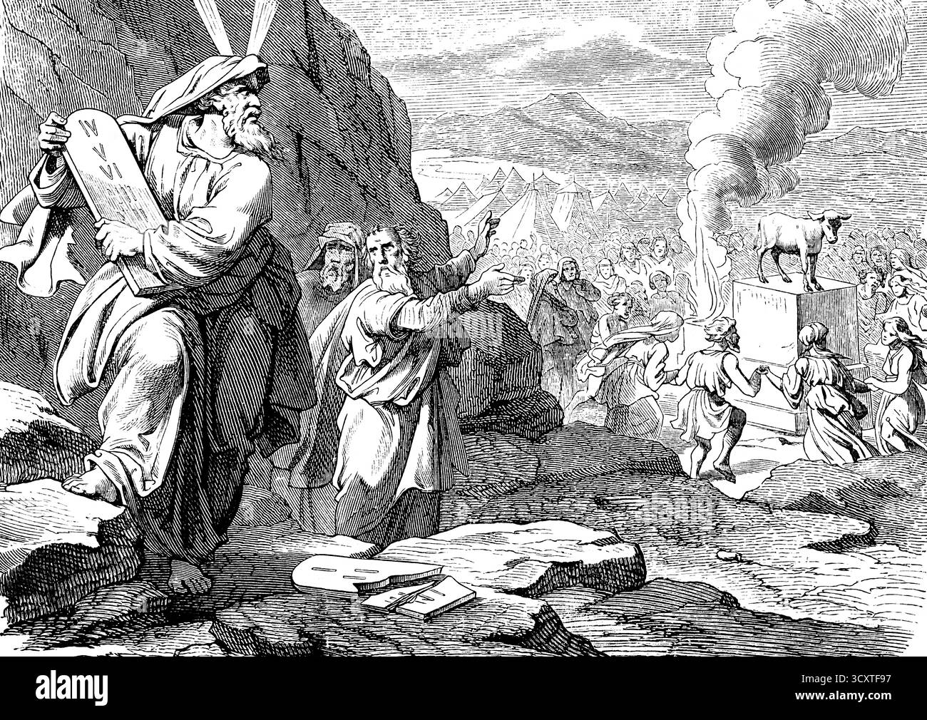 Moses breaks the tablets of the law at the sight of the Golden Calf ...