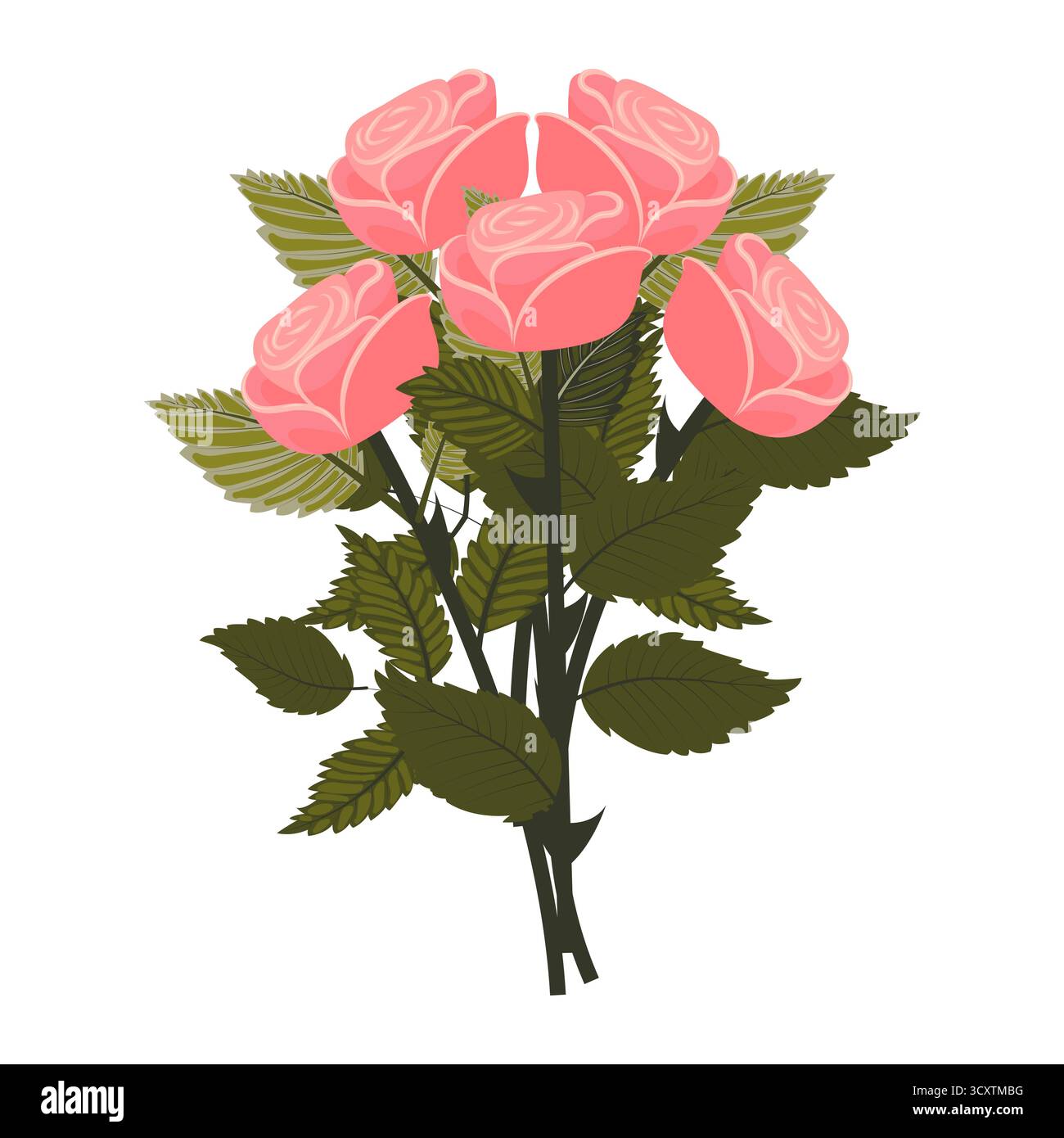 A bouquet of five light pink roses. Vector illustration on a white ...