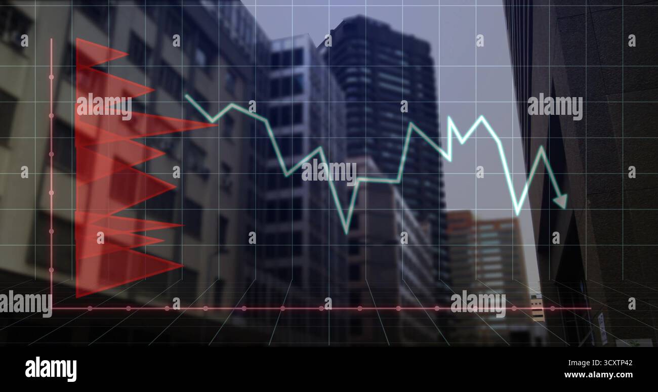 Displaying red bar chart and green line graph over 3D grid overlay in ...