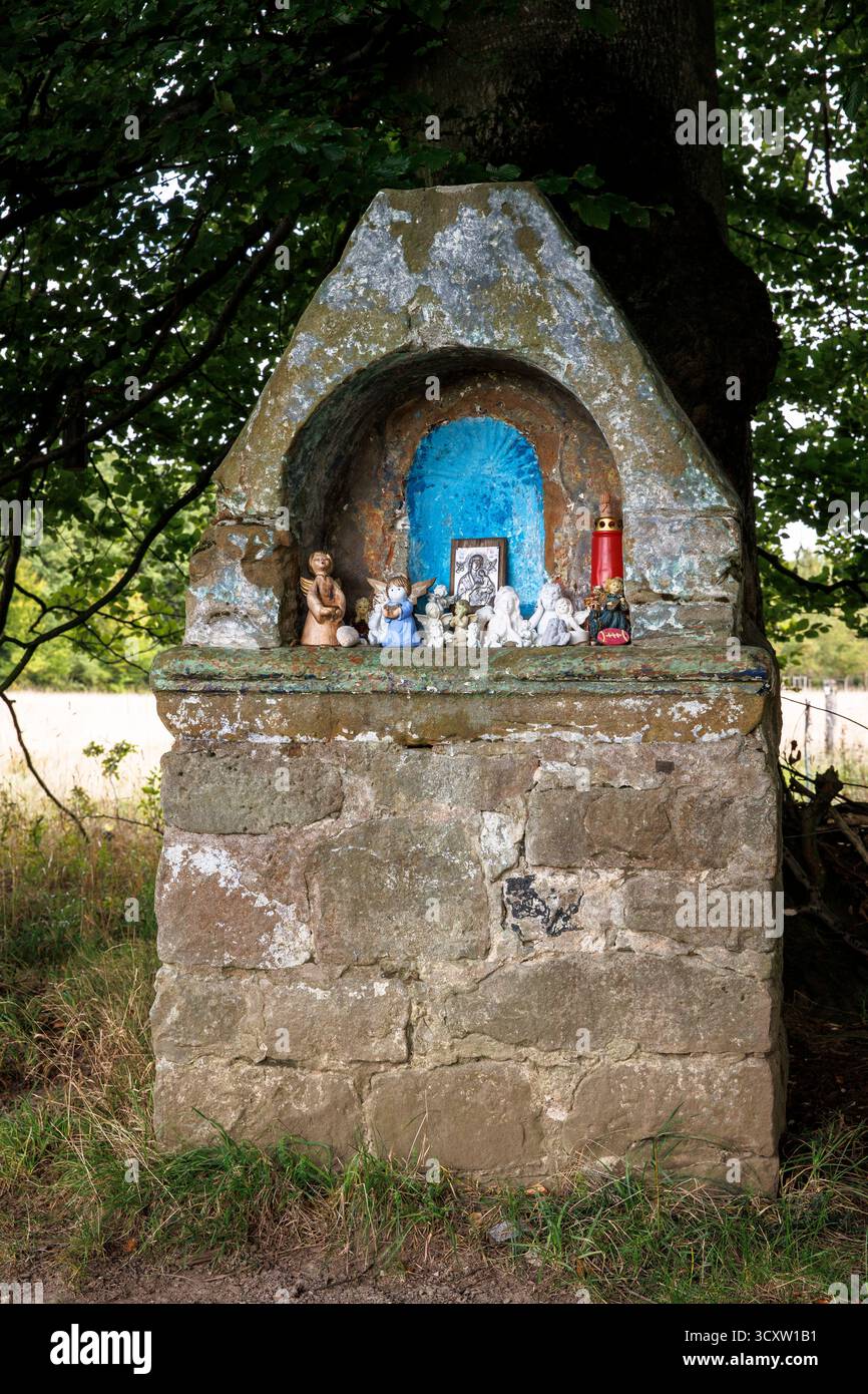 small altar under old trees in the Wahner Heath near Troisdorf, North Rhine-Westphalia, Germany. Altaerchen unter alten Baeumen in der Wahner Heide be Stock Photo