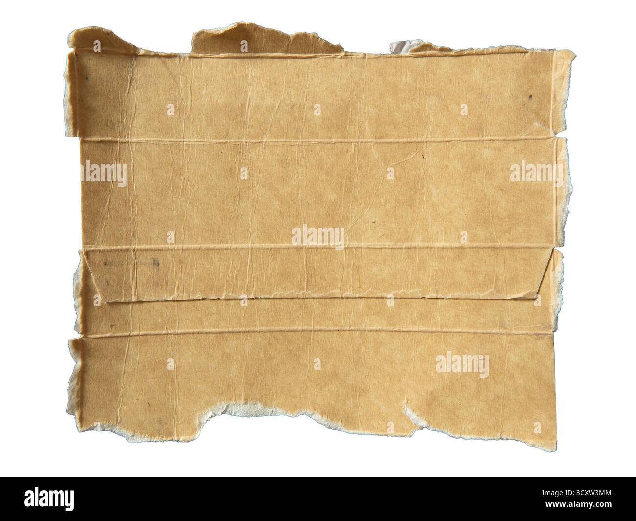 Unfold torn rectangular shape brown box packaging isolated on white background with clipping path Stock Photo