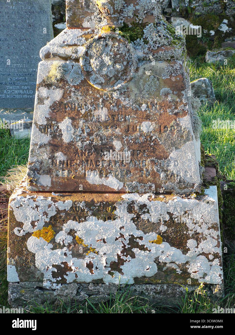 Ruins of Kilvickeon Church and Celtic gravestones, Isle of Mull, Scotland—historic cemetery near Scoor beach on the Ross of Mull in Inner Hebrides. - Smartphone Captured Stock Image