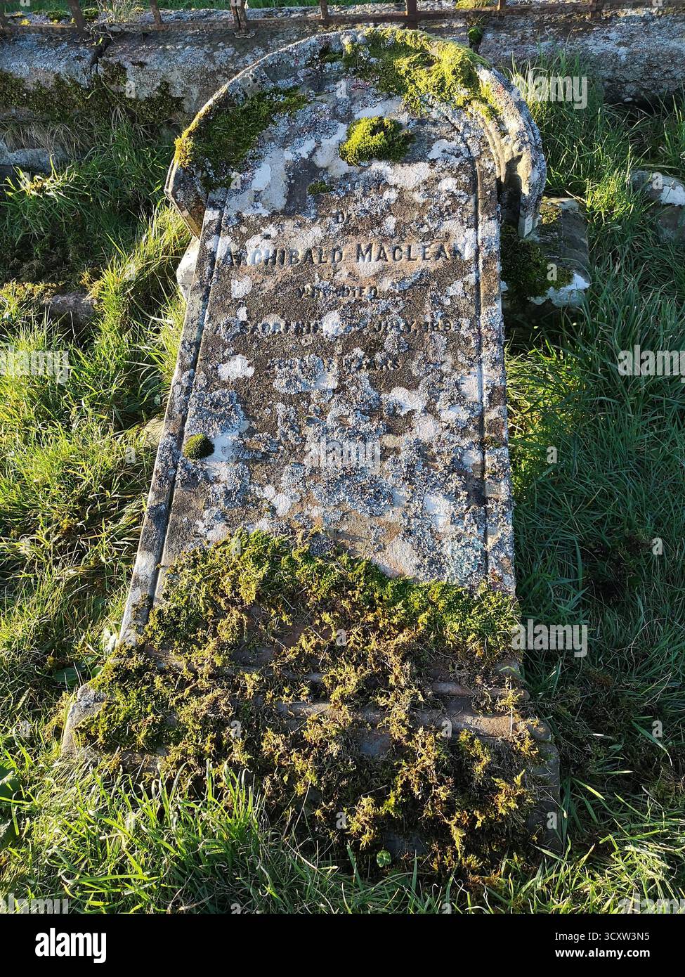Ruins of Kilvickeon Church and Celtic gravestones, Isle of Mull, Scotland—historic cemetery near Scoor beach on the Ross of Mull in Inner Hebrides. - Smartphone Captured Stock Image