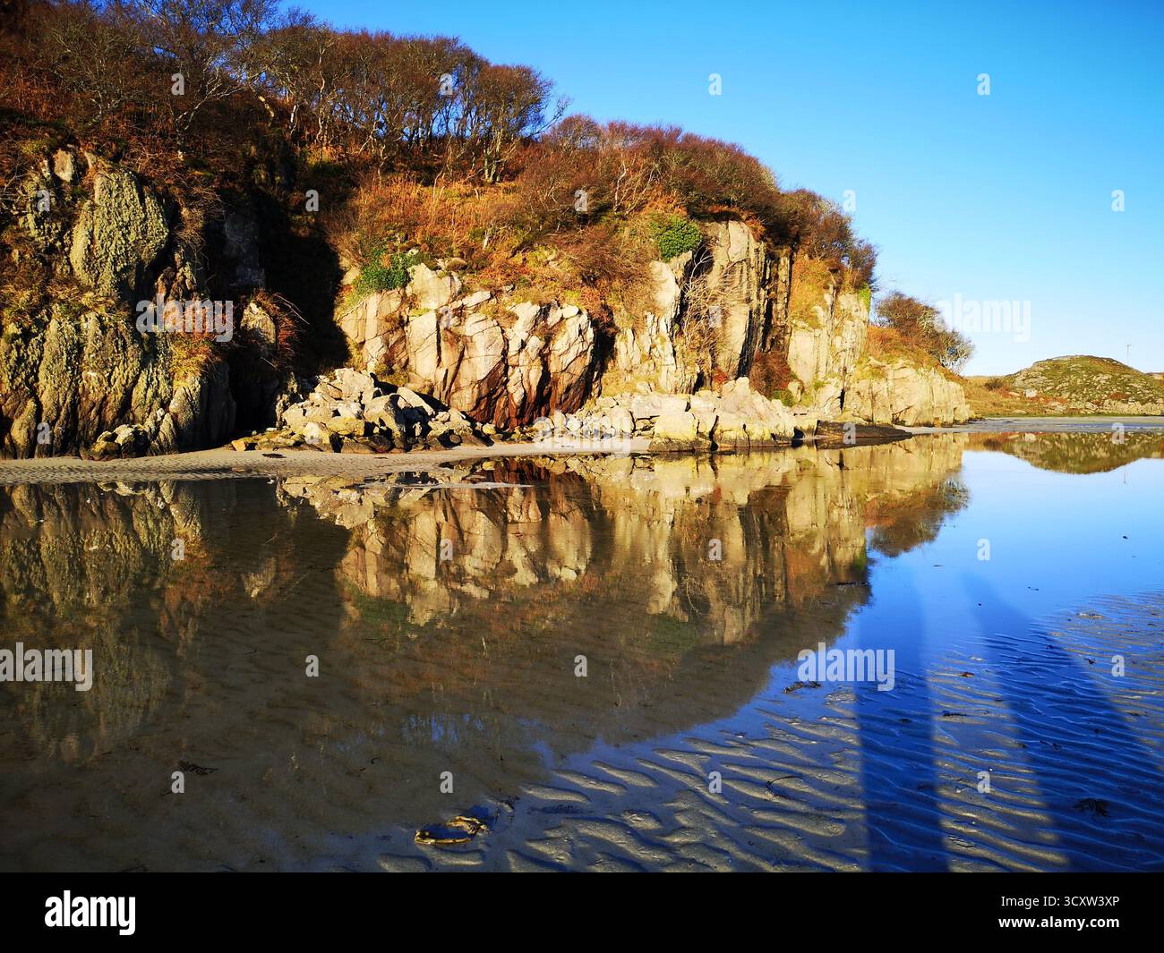 Walking the sandy tidal causeway to Erraid Island, Ross of Mull, Scotland—Kidnapped location linked to Robert Louis Stevenson and David Balfour. - Smartphone Captured Stock Image