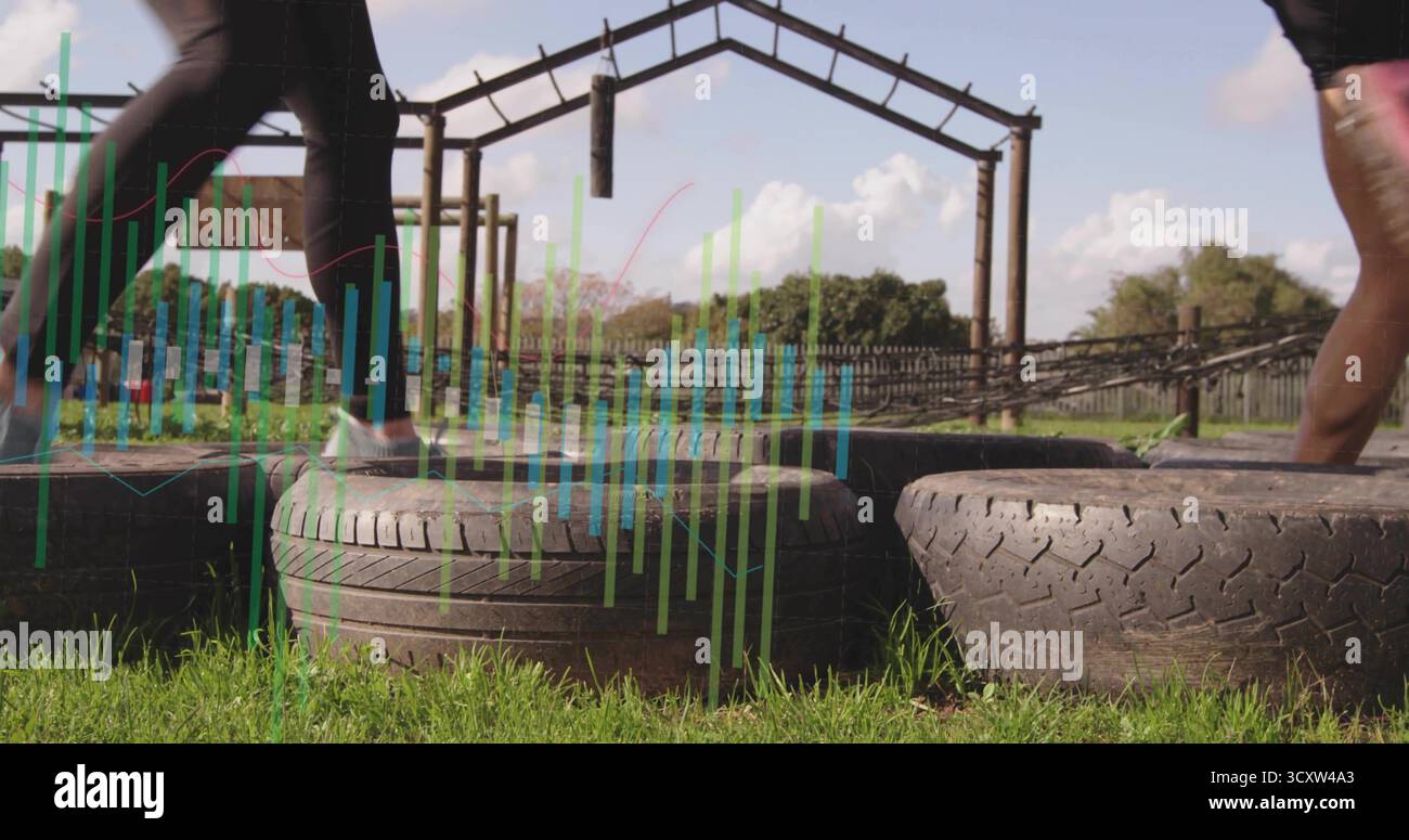 Tire Rope Stepping partners wearing athletic gear navigating rubber tires in ...
