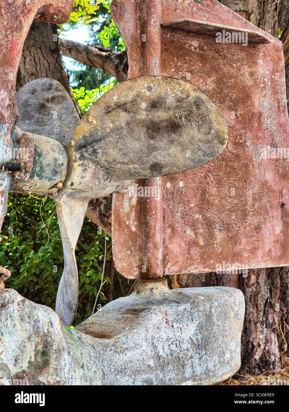 the back of a boat with a propeller. metal stern. close up - Smartphone Captured Stock Image