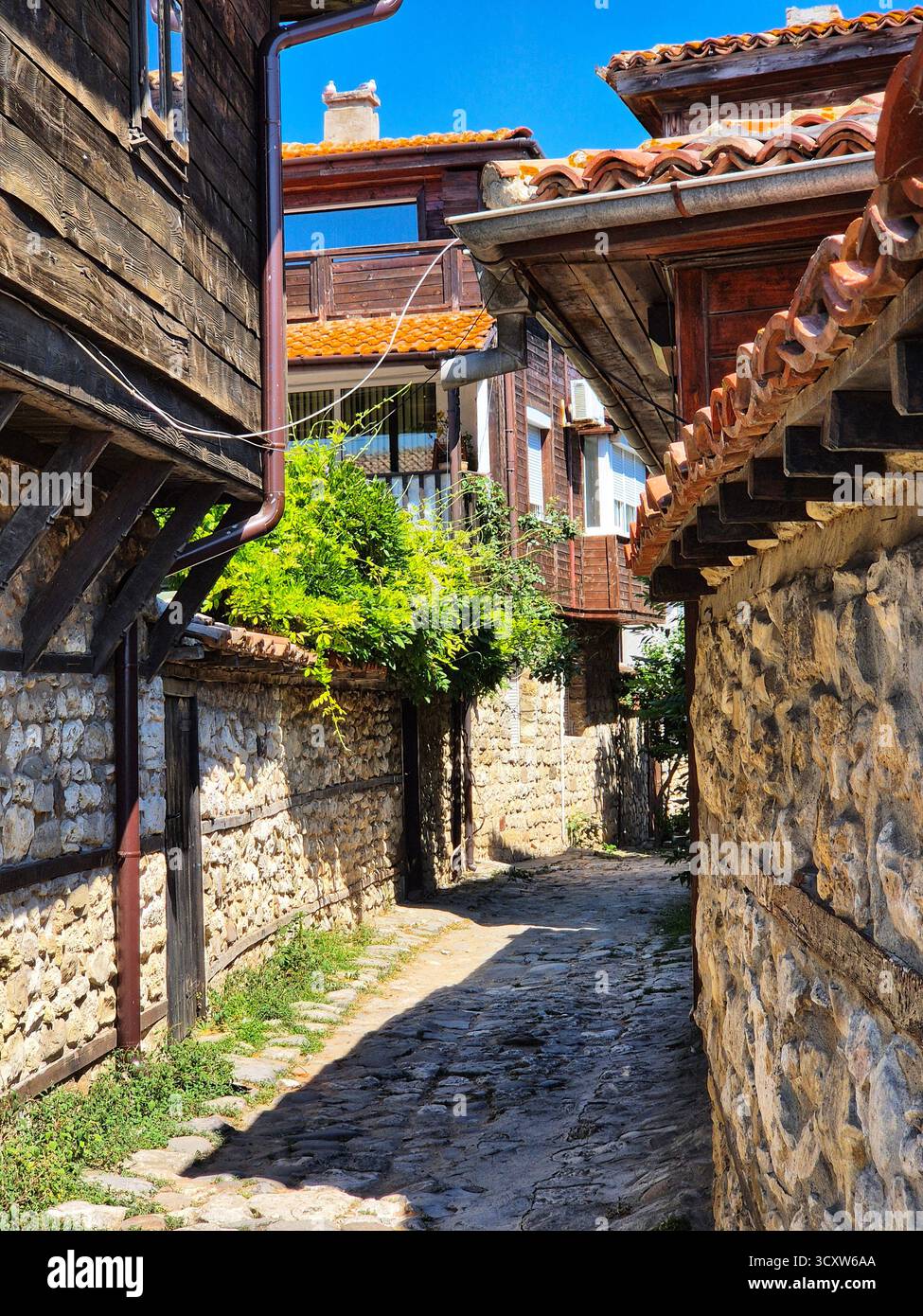 Street in the old town. Ancient city. Stone houses. Wooden houses. cobblestone road - Smartphone Captured Stock Image