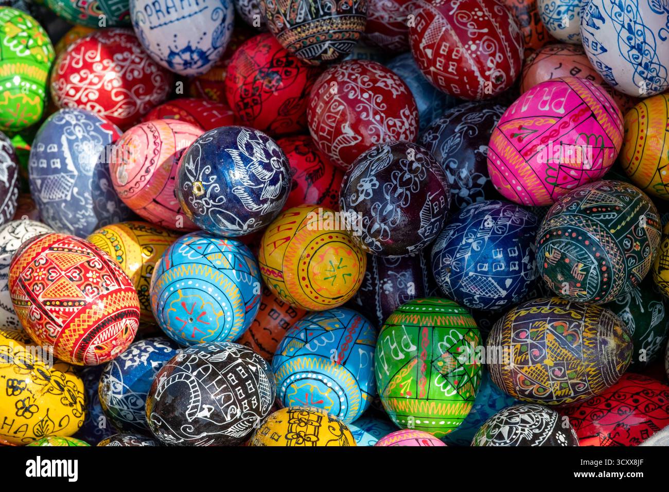 Decorated Easter eggs with intricate patterns and vibrant colors Stock Photo
