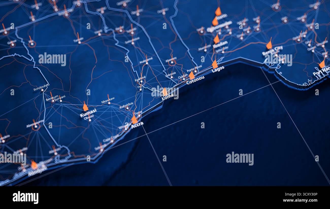 Visual Map Data Lome map big data visualization. Futuristic map infographic of city in ...